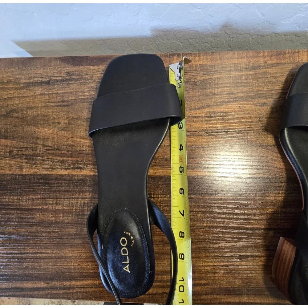 Aldo Dorenna Black Leather Square Toe Sandals With Low Block Heel Size 8.5-9 - Picture 9 of 12